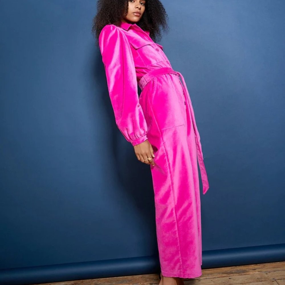 Kitri Fuschia Velvet jumpsuit